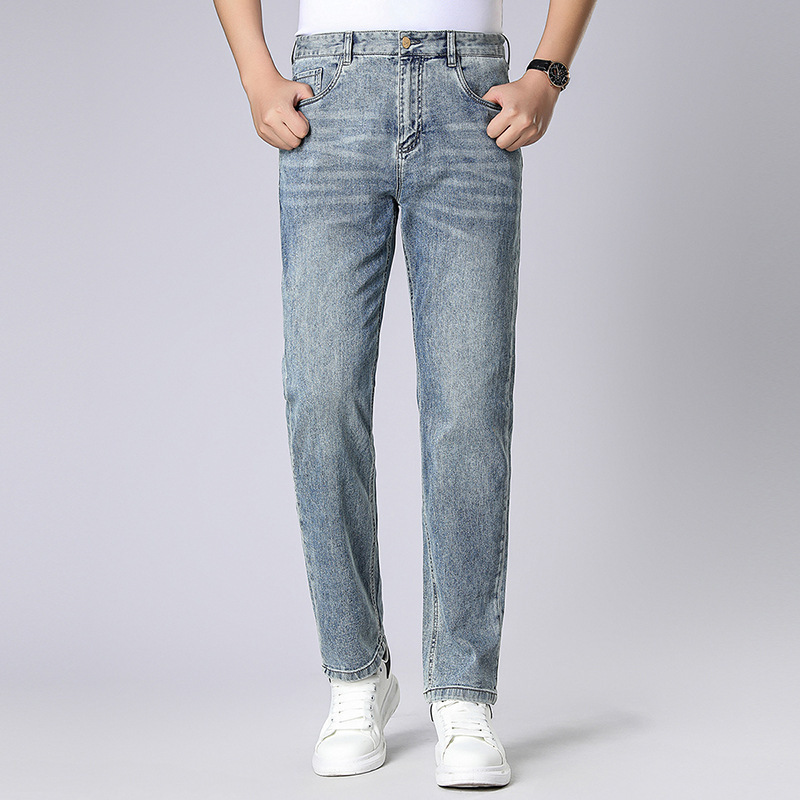 Brand Cotton Straight-Leg Jeans for Men, New Spring and Summer Korean Style Fashion Trendy Casual Pants for Middle-Aged Dads Brand Cotton Straight-Leg Jeans for Men, New Spring and Summer Korean Style Fashion Trendy Casual Pants for Middle-Aged Dads