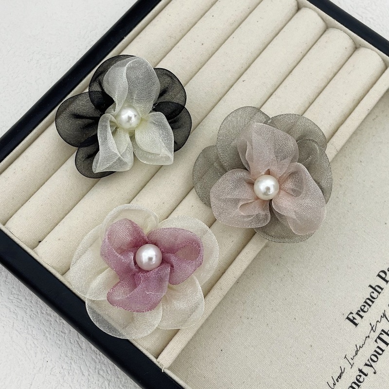 花アクセサリーオーガンザ新パールフラワー diy ヘアピン頭飾り携帯電話ケース衣類装飾アクセサリー材料|undefined