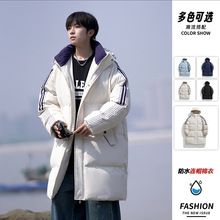 跨境冬季中长款条纹棉衣男士冬季潮牌休闲青少年加厚保暖棉服外套