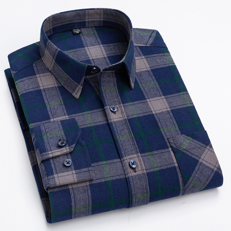 Pure Cotton Brushed Plaid Long-Sleeved Shirt Quality Men's Spring & Fall Jacket Middle-Aged and Elderly Dad's Casual Large Size Shirt Pure Cotton Brushed Plaid Long-Sleeved Shirt Quality Men's Spring & Fall Jacket Middle-Aged and Elderly Dad's Casual Large Size Shirt
