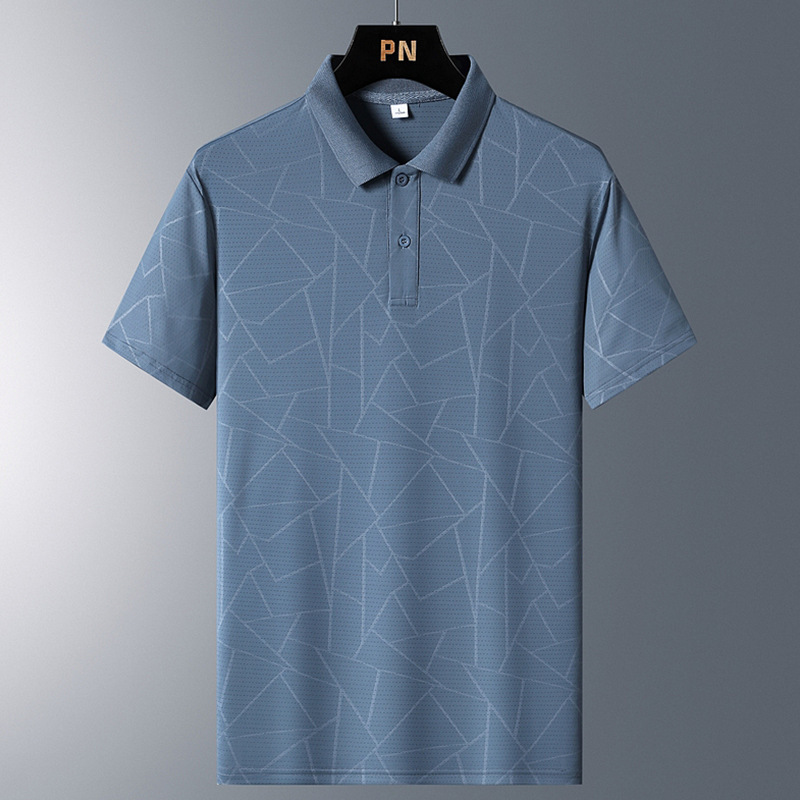 Más el tamaño de la camisa polo de seda de hielo de verano de los hombres de seda de hielo camiseta de los hombres de la moda de negocios de los hombres de la solapa de manga corta papá desgaste al por mayor