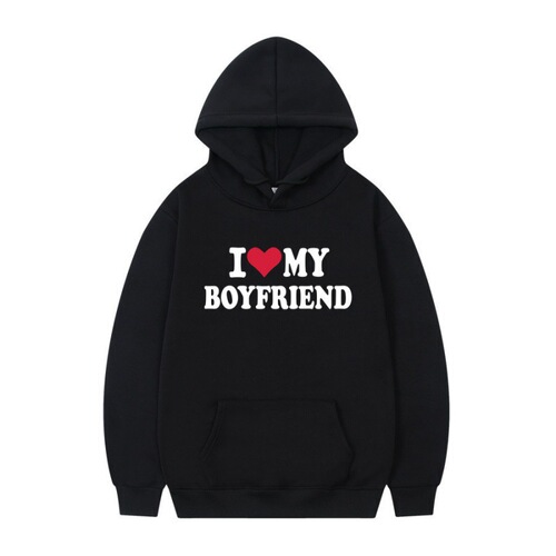 I LOVE MY BOYFRIEND Print Hooded Sweatshirt Sport Top Gothic Spring and Autumn Season Hooded Sweatshirt Long-Sleeve Men