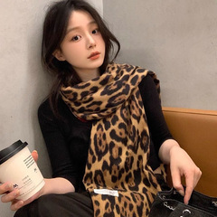 秋冬新款豹纹围巾女仿羊绒流苏披肩韩系氛围感经典百搭保暖围脖