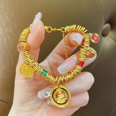 新型古法沙金エナメル黄財神盤巻きブレスレット五路財神小太った福国風男女手串