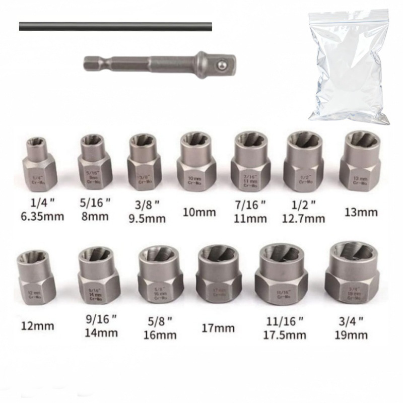 Transfronterizo 14pc Nut Extractor Damaged Nut Extractor Hex Nut Removal Sleeve Set Tool