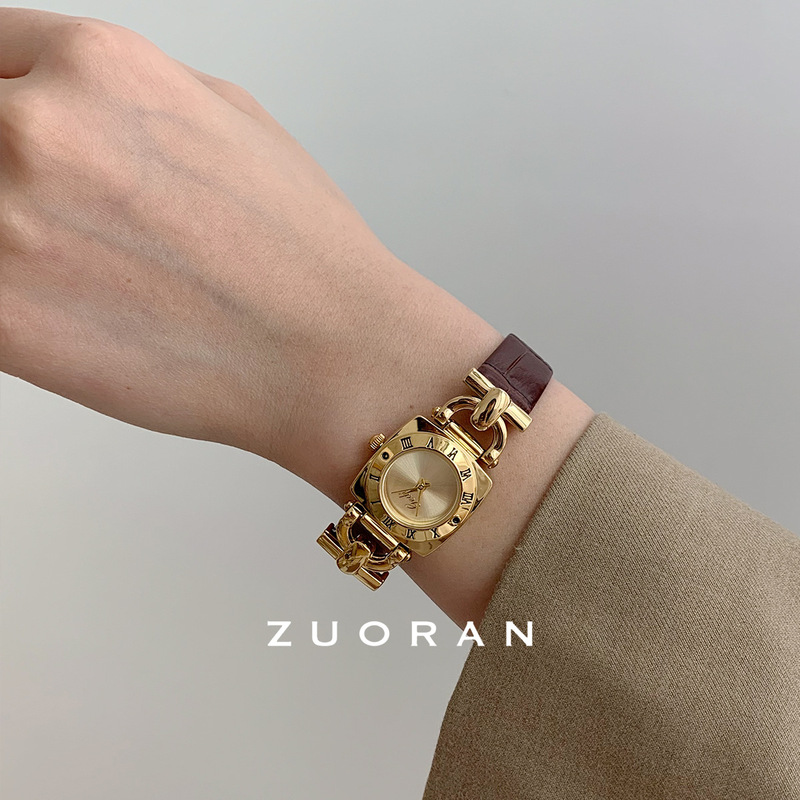 Zuoran Retro Brown Gold Mid-Century Style Fashionable High-End Waterproof Live Broadcast Hot-Selling Women's Watch