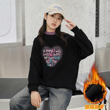 女童加绒卫衣假两件半高领中大童上衣2023新款秋冬打底初中生大码