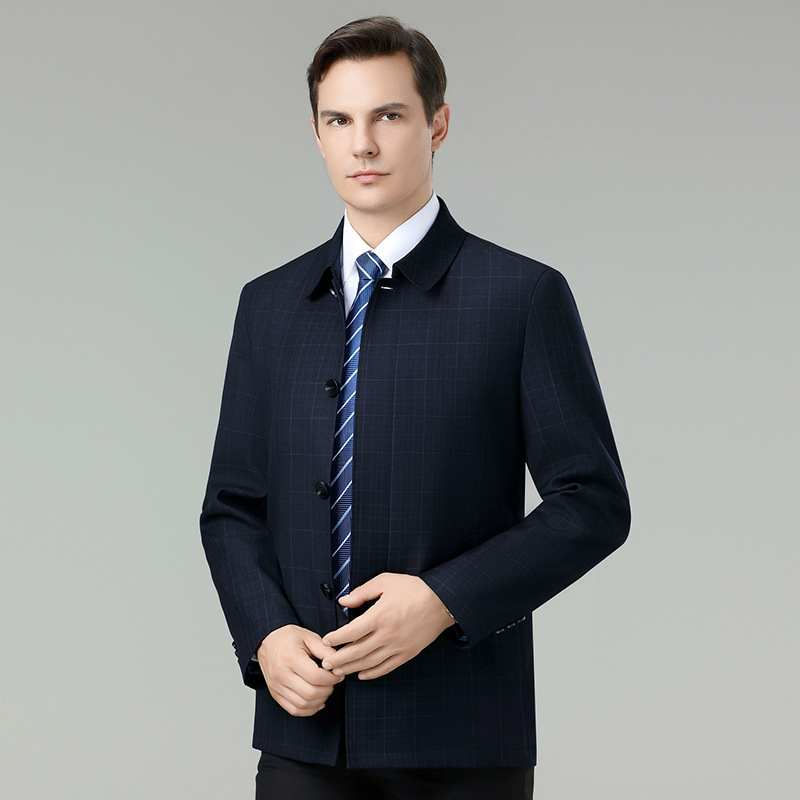 High-Quality Plaid Lapel Jacket for Men, Spring Wear, Middle-Aged Business Casual Executive Style, Simple Luxury Wool Jacket