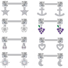 Euro-American Cross-Border New Design 5mm Zircon Four-Pawl Simple Heart-Shaped Diamond-Inlaid Nipple Studs & Piercing Jewelry