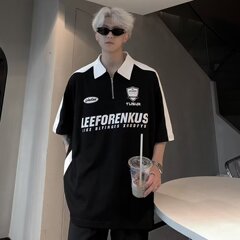 ポロシャツ半袖 Tシャツメンズ夏新アメリカンレトロストリートルーズステッチコントラストカラーラペル半袖 Tシャツ