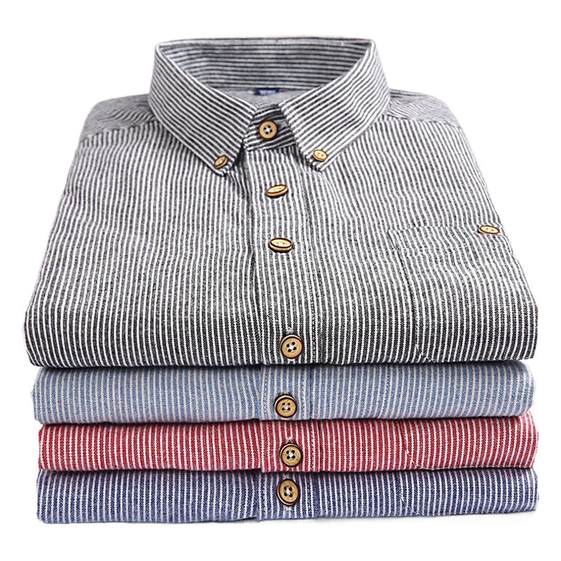 Dongyu camisa de rayas de primavera y verano para hombres camisa de manga larga japonesa cuello cuadrado Camisa de rayas casual en stock al por mayor