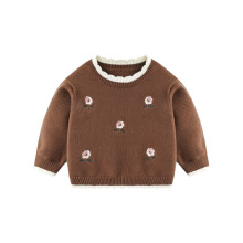 秋冬新款宝宝毛衣儿童休闲花朵针织外套棉纱花边女童长袖套头上衣