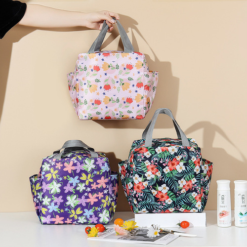 Large Capacity Aluminum Foil Thick Warm Lunch Box Cover Waterproof Meal Bag Dual Pockets Bento Bag Hand Carry Bag