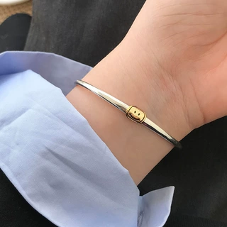 复古笑脸925镀银手镯女韩版简约个性网红ins时尚气质设计微笑手环