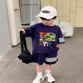 节奏盒子儿童夏季圆领短袖短裤套装中大童卡通男孩酷帅气潮牌衣服