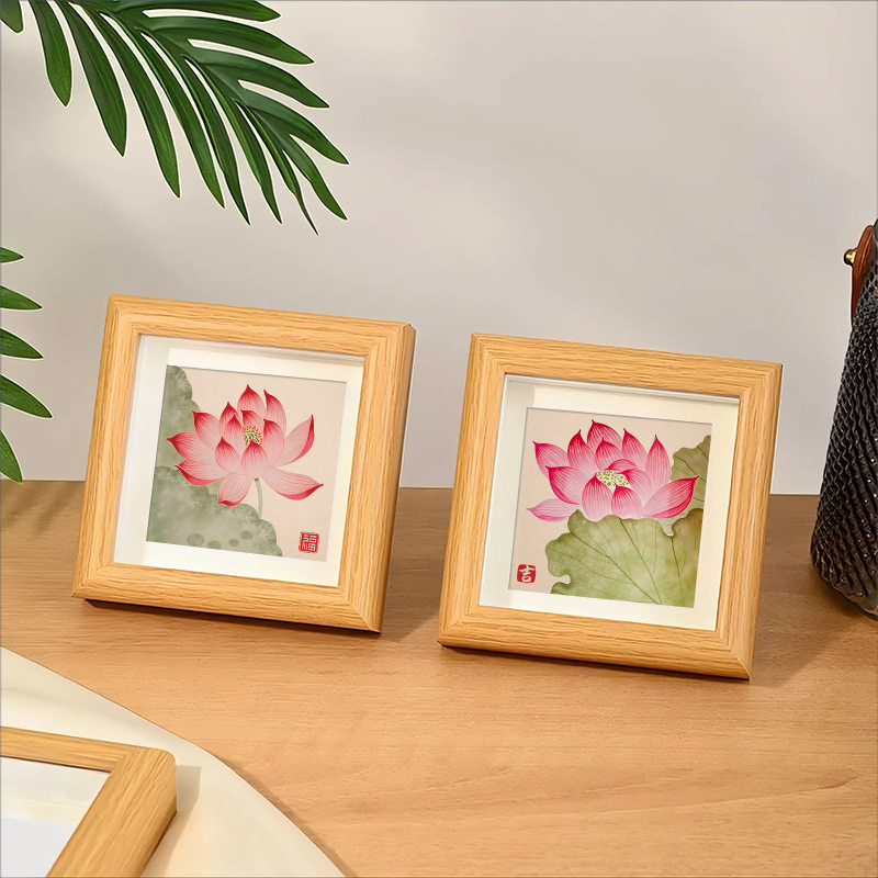 New Chinese Style Lotus Solid Wood Photo Frame, Elegant Chinese Style Flower Decoration Picture Frame, Home Soft Decoration Table Model Wholesale