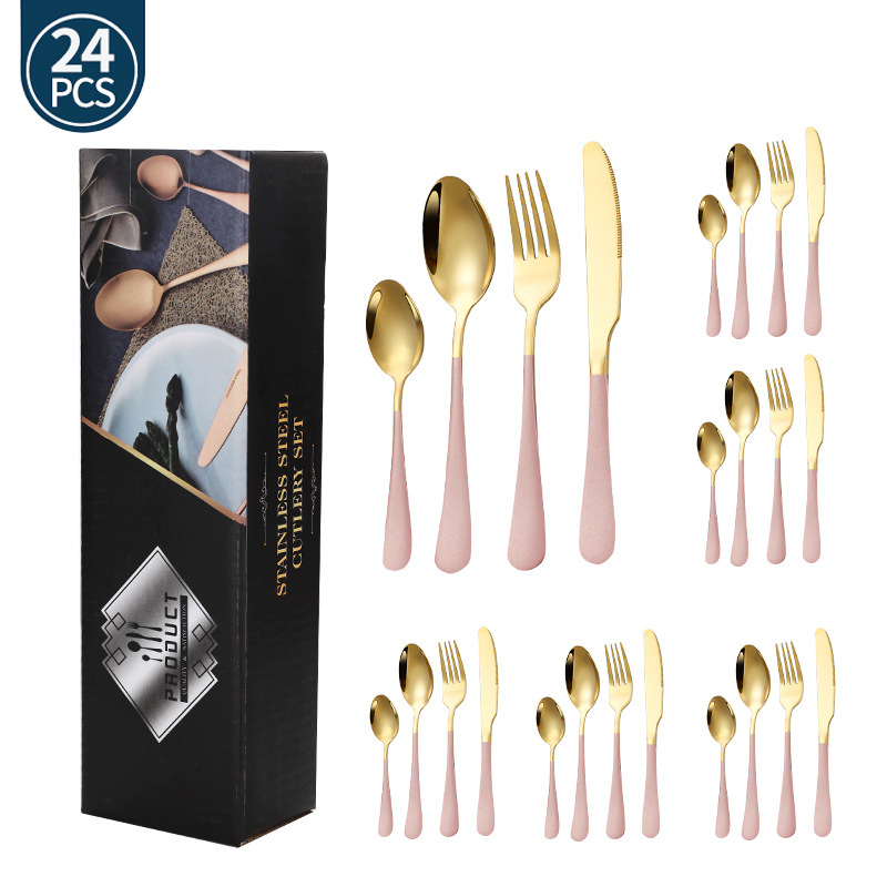 Juego de vajilla de acero inoxidable de Amazon transfronterizo 1010 Cuchillos, tenedores y cucharas de comida occidental Juego de 24 piezas Cuchillos y cucharas de bistec