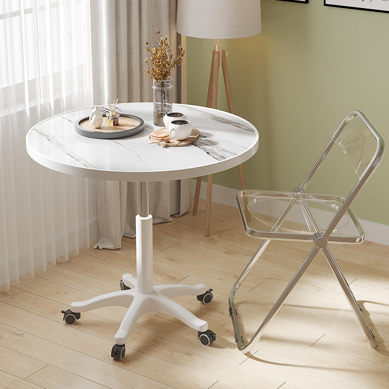 Simple Round Table with Wheels for Home Use, Adjustable Dining Table, Balcony Leisure Meeting Table, Bedside Table for Dining