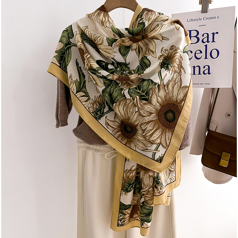 170g Weight Scarf Classification Daily Occasion Imitation Wool Material Flower Pattern Spring, Autumn Season Women's Gender Printing Design Simple Style Style Women's Simple Style Flower Imitation Wool Printing Scarf 8