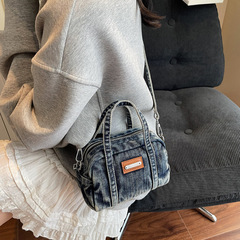 2025 新しいデニムハンドヘルドボストンバッグ女性のためのシンプルなファッションボウリングバッグシングルショルダークロスボディバッグ