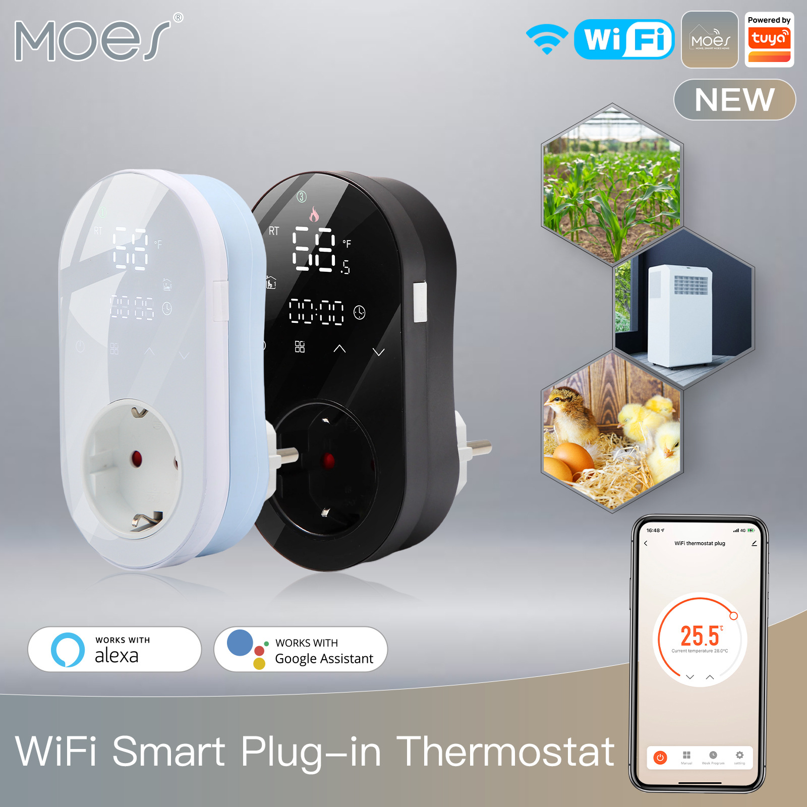 Graffiti WiFi intelligence LED Thermostat plug 16A breed Hatch constant temperature socket energy conservation Tuya Timing socket