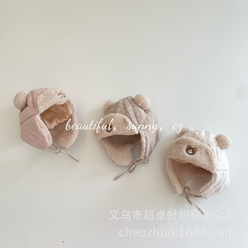 INS风婴童冬季保暖帽幼儿小熊灯芯绒羊羔毛雷锋帽|undefined