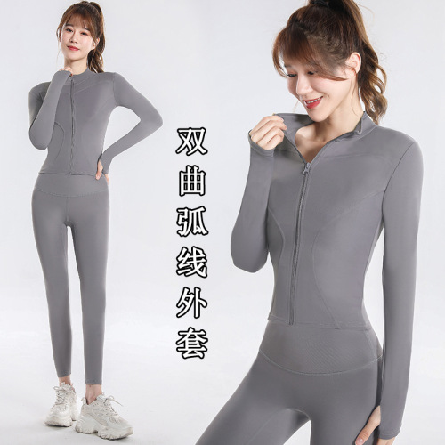 New sports jacket for women, spring and autumn fitness wear, stand collar, casual running jacket, quick-drying tight yoga top for women