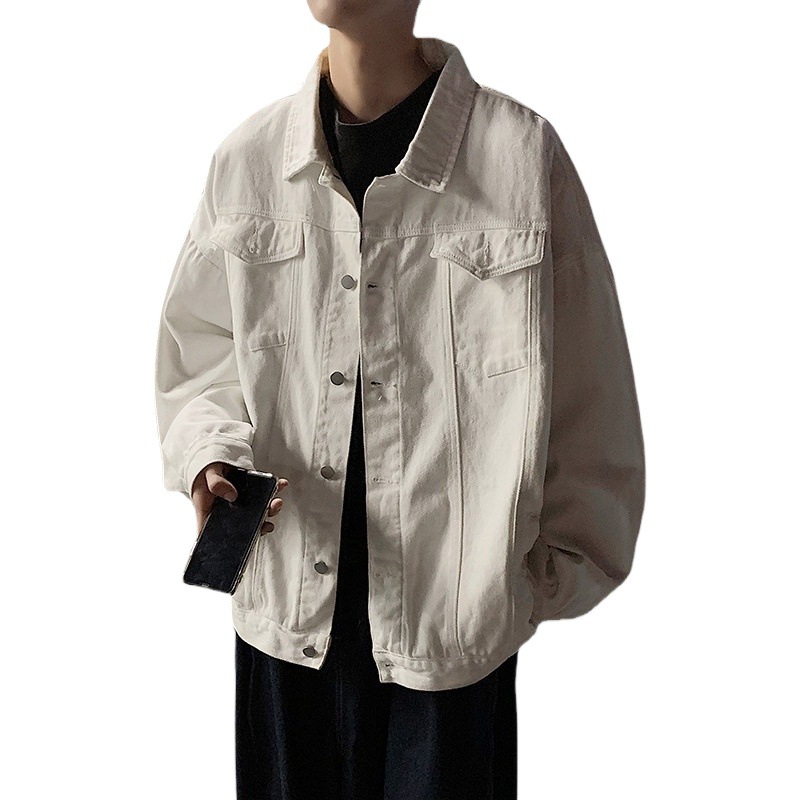 Abrigo de mezclilla blanca para hombre primavera y otoño estilo de Hong Kong ins chaqueta de ropa de trabajo casual de moda de estilo coreano