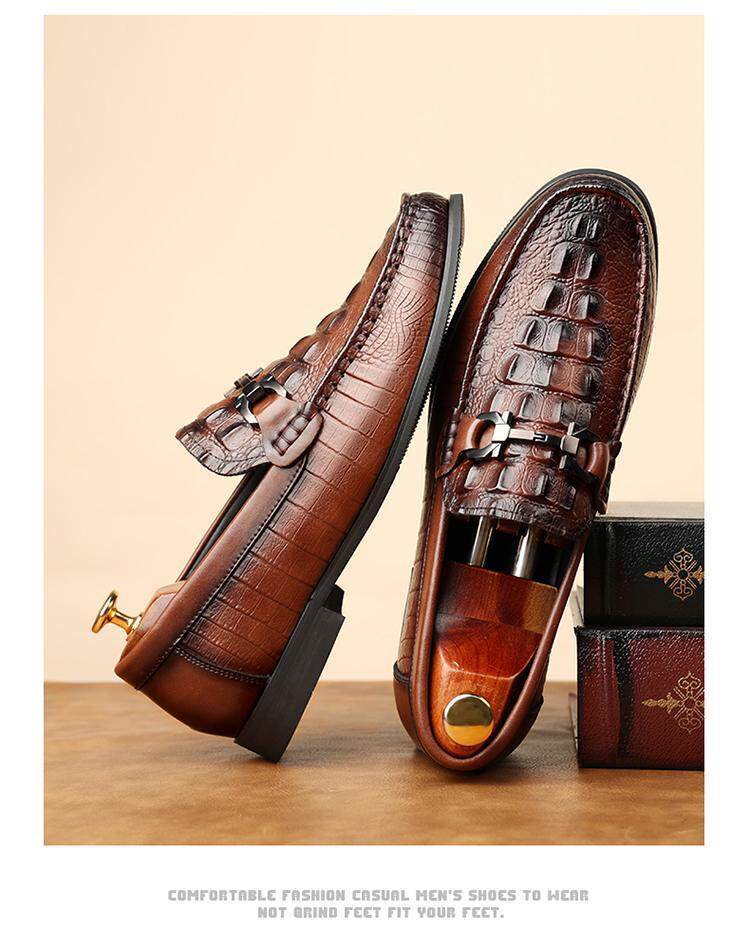 Giày lười nam da bò họa tiết cá sấu, mũi tròn, đế cao su chống trượt, gót thấp 1–3 cm — Màu nâu [chất lượng cao], Màu đen [chất lượng cao] chi tiết 10