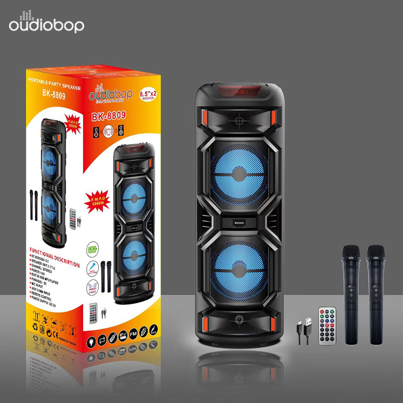 Comercio exterior altavoz doble de 8 pulgadas altavoz grande baile cuadrado al aire libre micrófono inalámbrico portátil K canción micrófono tarjeta de audio