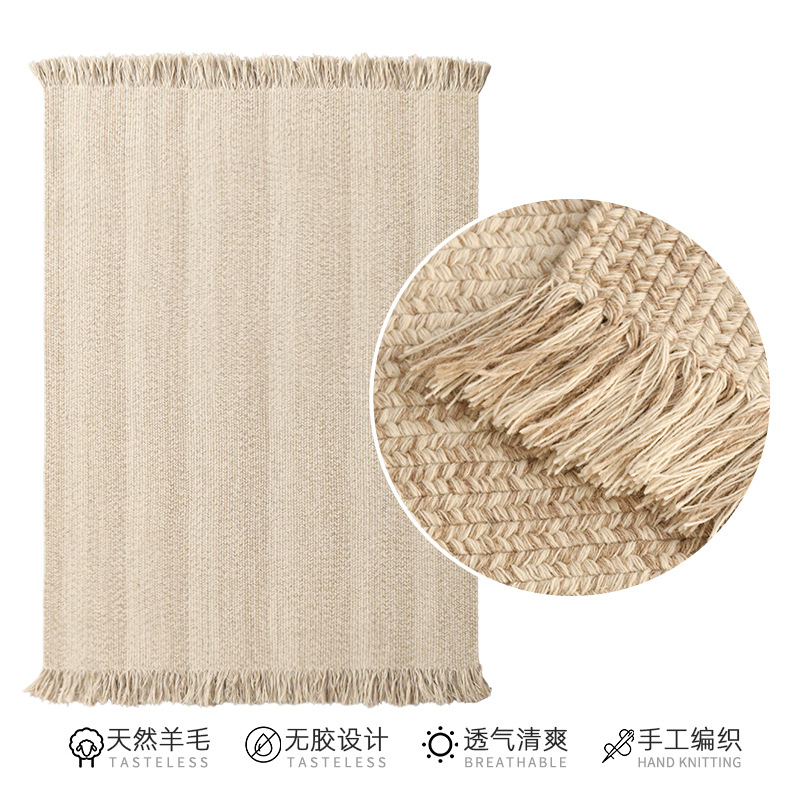 Alfombra de lana natural alfombra de mesa de salón nórdica simple silencioso dormitorio familiar tejido a mano alfombra de bordeado image 6