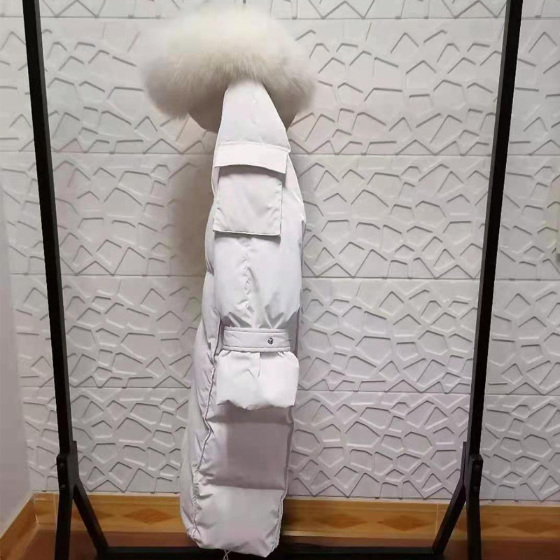긴 여우 모피 칼라 화이트 오리 다운 재킷 여성의 중간 및 긴 대외 무역 두꺼운 코트 작은 배치 의류 가공 사용자 정의