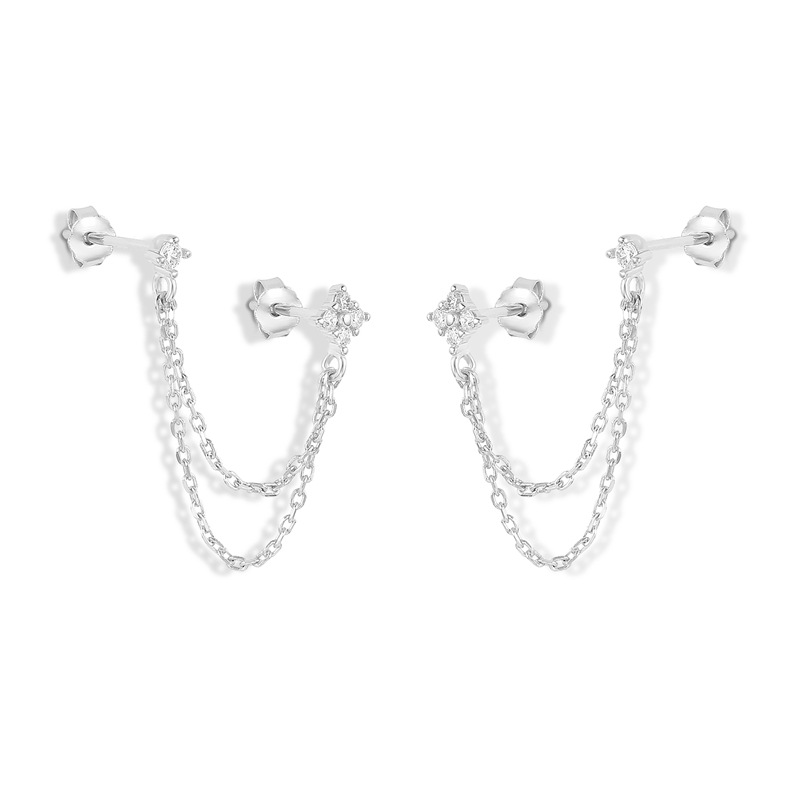 Europa y América de moda ins estilo S925 Cadena de plata esterlina borla oreja hebilla pendientes líneas de oreja chica fresca pendientes image 8