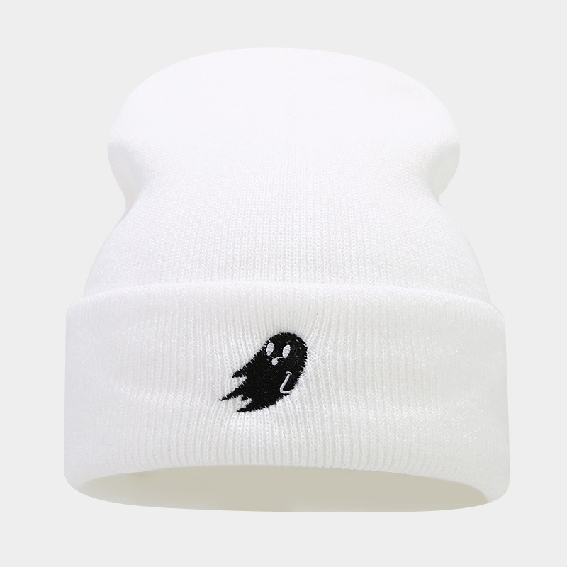 Amazon Venta caliente fantasma bordado Halloween hombres y mujeres sombrero de punto Otoño e Invierno moda de la calle sombrero frío moda caliente