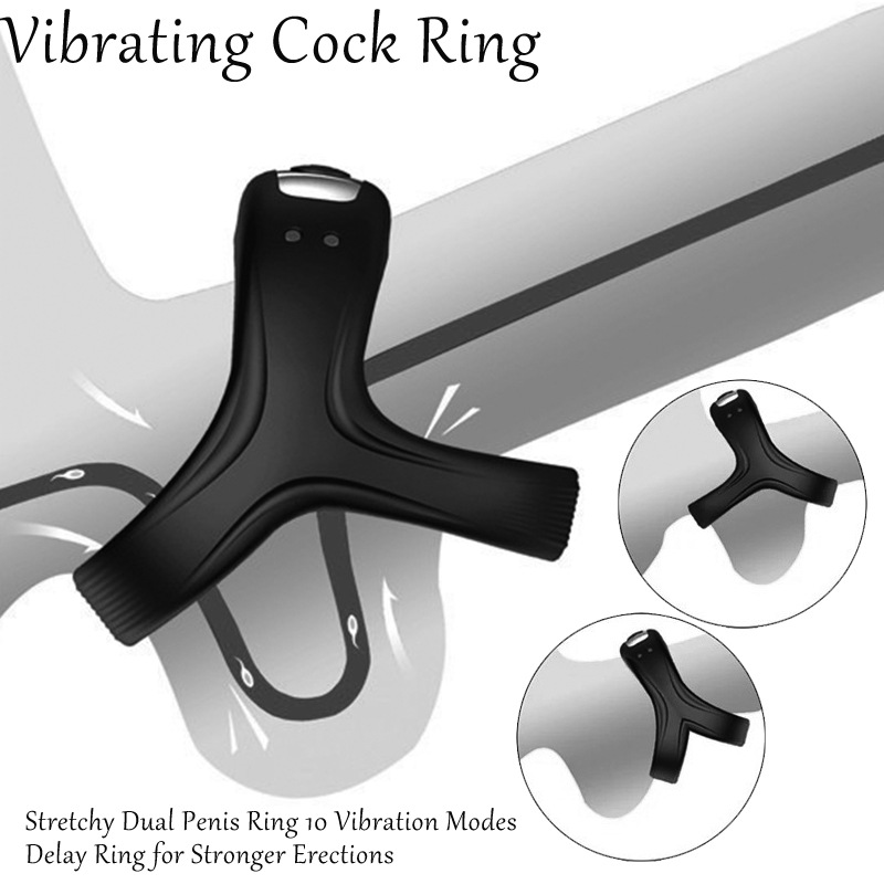 Vibrating Silicone Double Penis Ring with 10 Vibration Modes for Delayed Climax — detail image 1