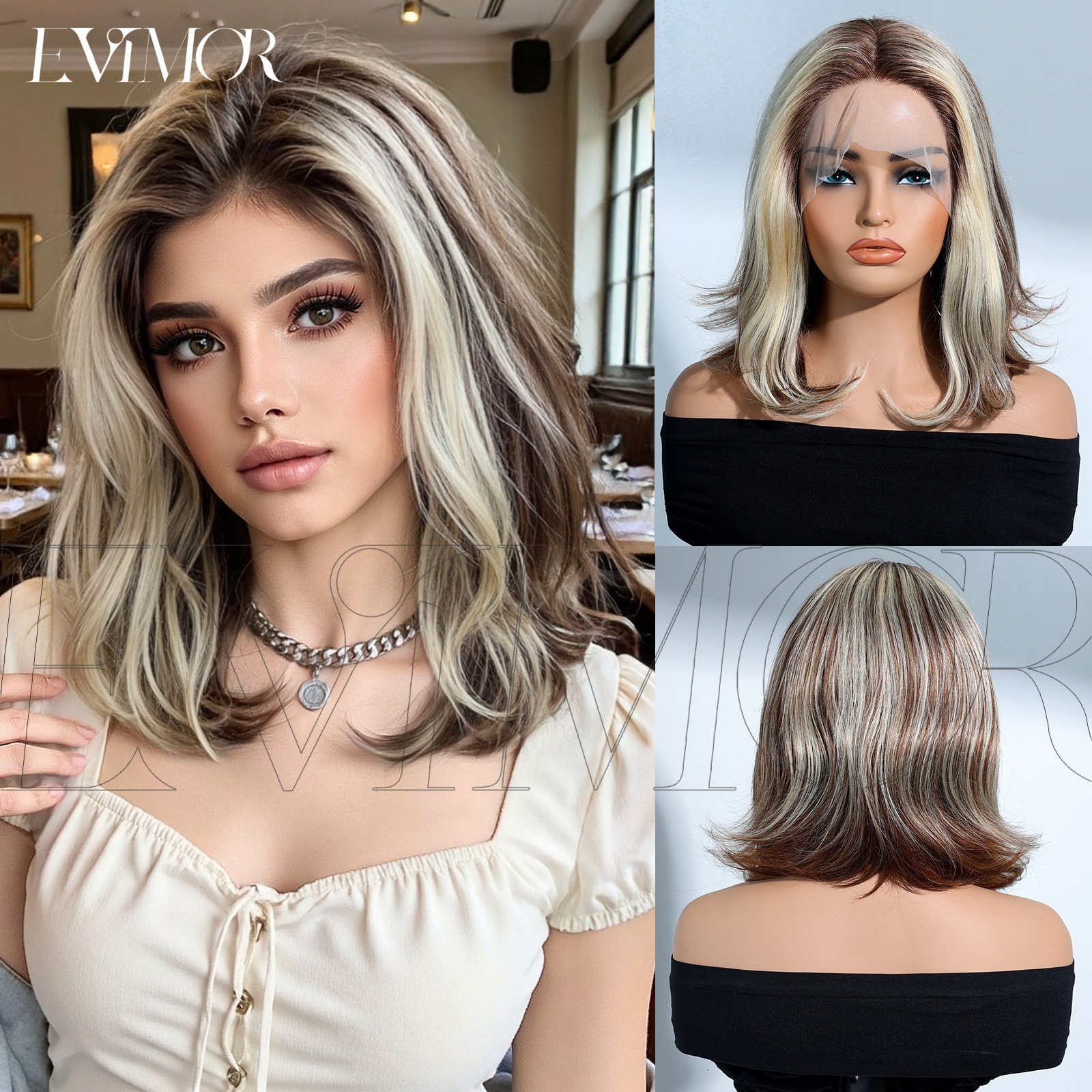 Peruca de mujer, cabello corto de clavícula europea y americana, encaje de cabello real, cabello corto, cabello corto