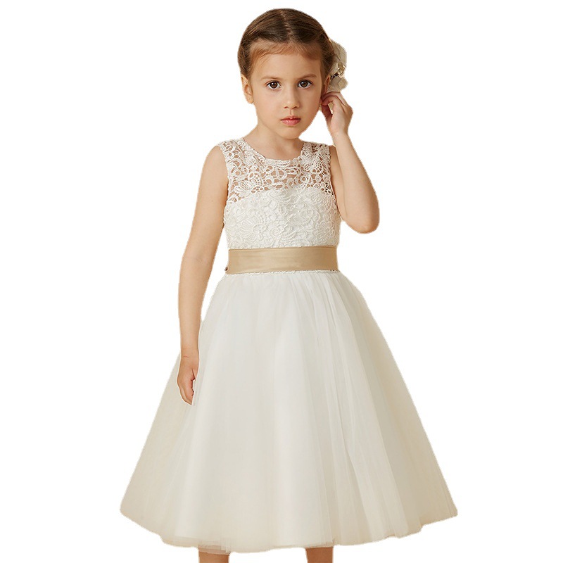 Nuevo Comercio exterior transfronterizo vestido de novia para niños niñas sin mangas encaje rendimiento cumpleaños puffy princesa vestido midi