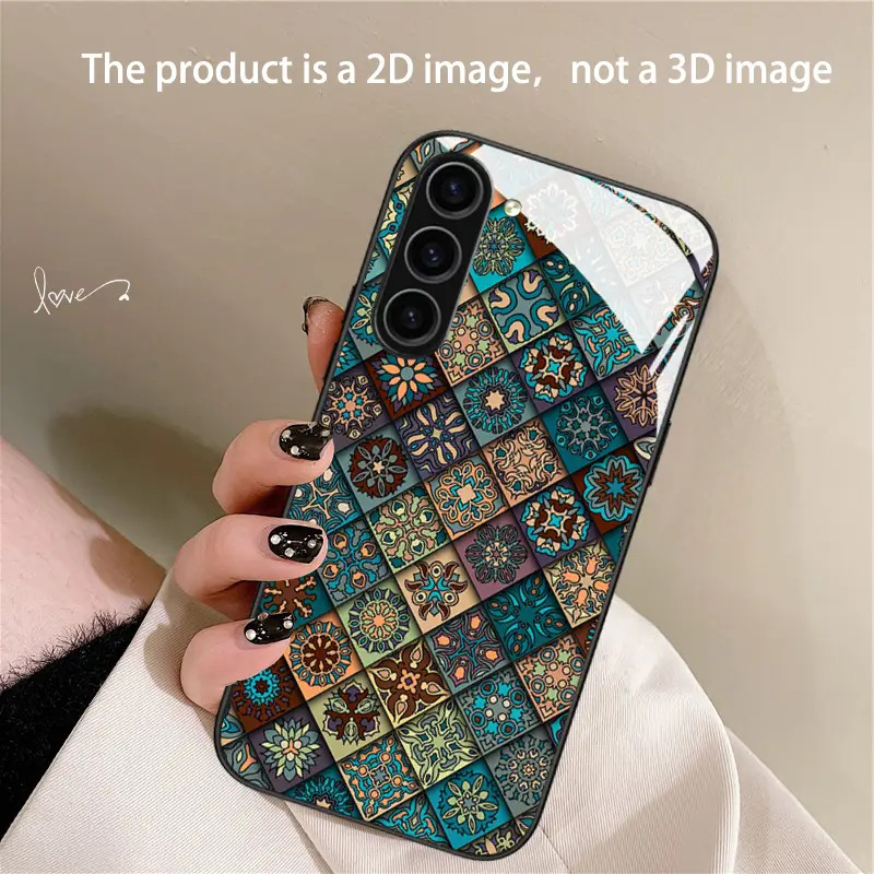 菱格花纹适用S23Plus三星手机玻璃壳A54中国风S22ultra手机保护套