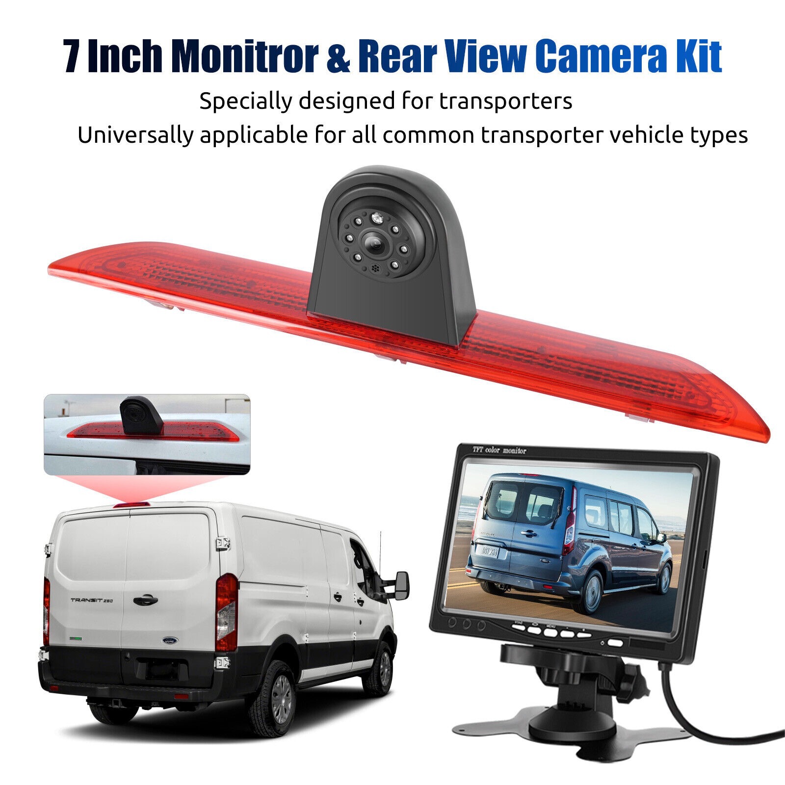 Suitable for Ford Transit RV, high-mounted brake light, waterproof, night vision, high-definition reversing camera, rear view