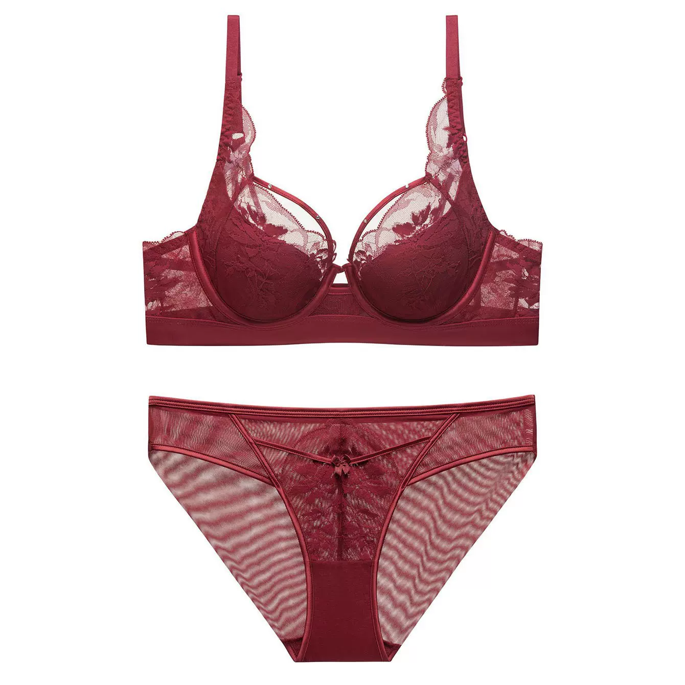 欧美跨境性感内衣法式薄款兔耳朵杯蕾丝文胸收副乳防下垂内衣套装