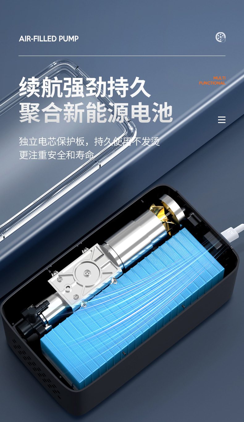 Car Air Pump, Portable Car Air Pump, High-Power Electric Tire Inflator, Multi-Functional Air Pump