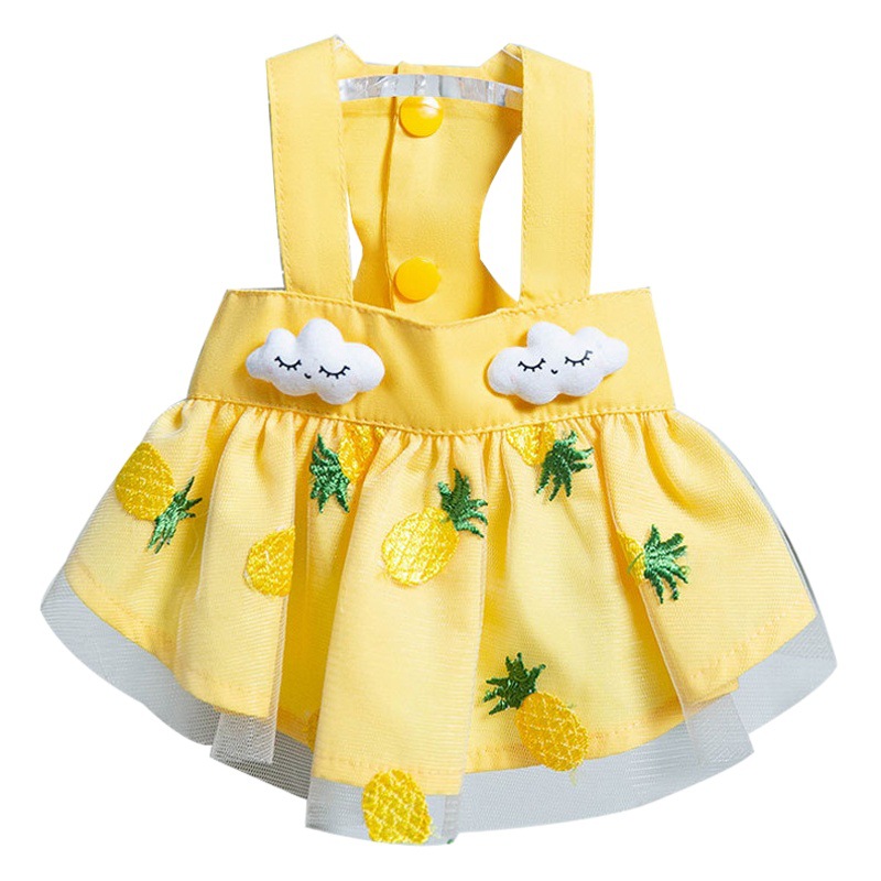 Puppy verano falda liga nube fresa falda de malla bordada gato vestido de dos piernas ropa de perro mascota