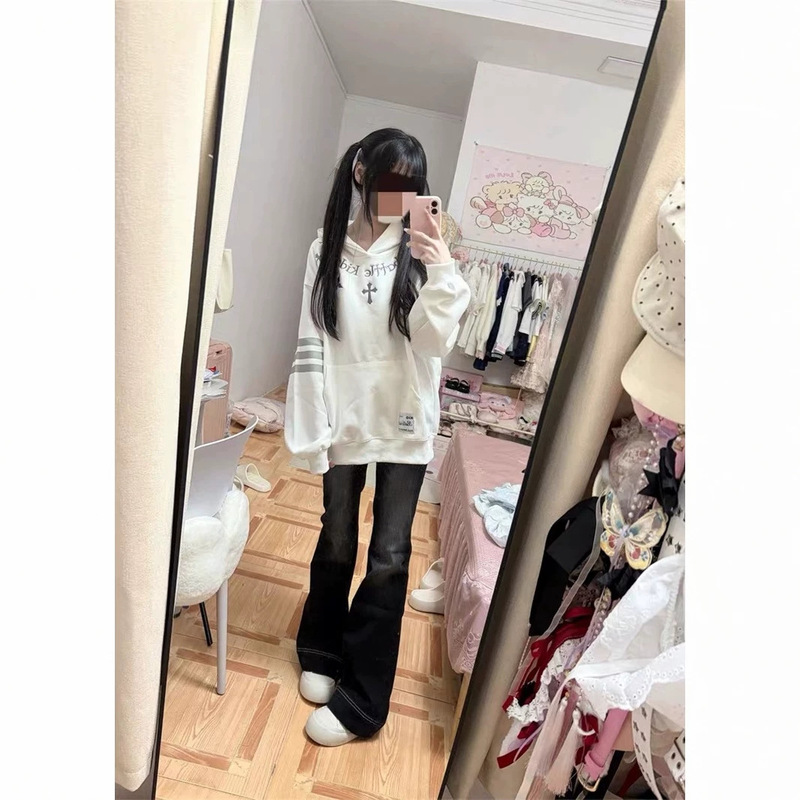Chinese-style sweatshirt for men and women, American high street long-sleeved hooded fleece-lined 2026 autumn and winter new cross long-sleeved top