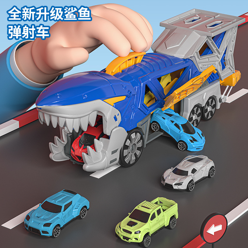 Peng Le Bao Shark Deformed Track Ejection Car Puzzle Boy Transport Storage Parking Lot Children's Toys P932