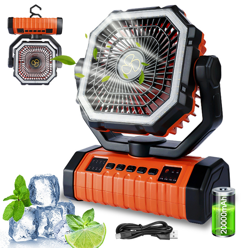 New outdoor fan, portable camping fan, long-lasting battery life, remote control, emergency light, and household fan