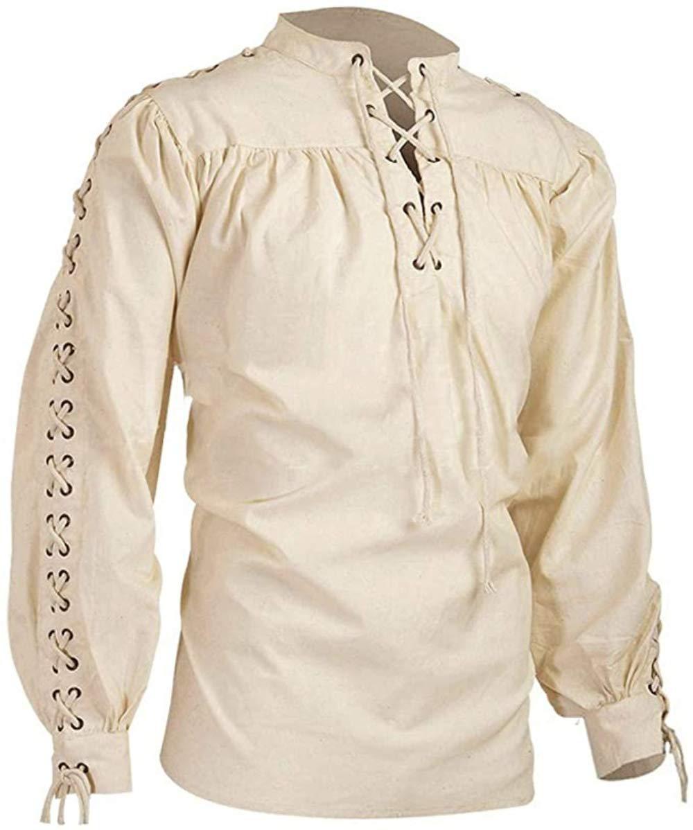 Alta calidad de los hombres de moda de manga larga vendaje medieval renacimiento camisa gótico hombres Guerrero camisa