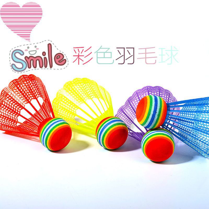 Children's Large-Head Colorful Plastic Badminton Shuttlecock, Eco-Friendly Material, Rainbow Ball Badminton, Children's Racket for Indoor Use