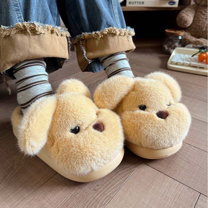 Home Bedroom Fleece-Lined Warm Cotton Slippers for Women 2026 Autumn and Winter Versatile Non-Slip Thick-Soled Closed-Toe Furry Slippers