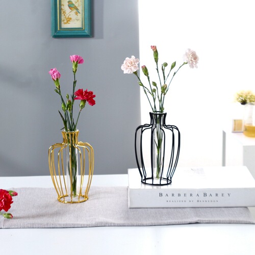 Creative metal electroplated metal glass hydroponic vase living room dining table iron vase decoration home flower vase