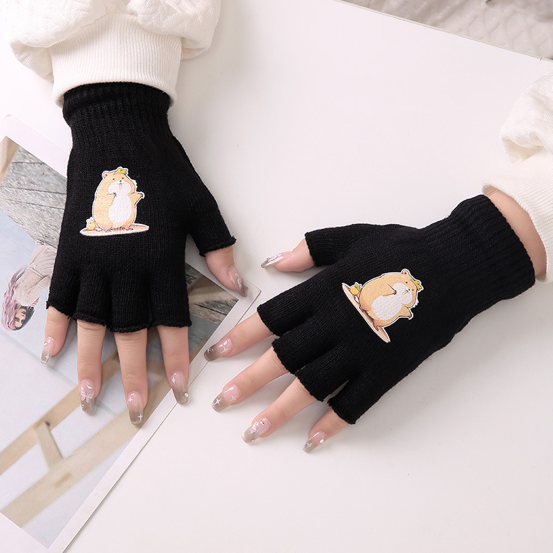 Guantes de impresión de dibujos animados otoño y invierno guantes de dedo calientes de peluche de oficina estudiantes de dedo de tejer guantes calientes